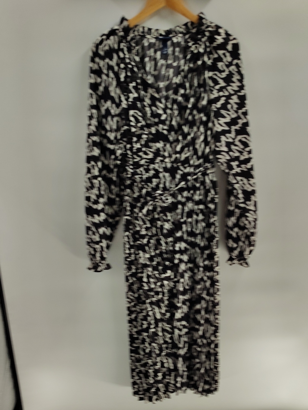 Scoop Midi Dress According Skirt Long Sleeve Brown White V-neck Belt XL